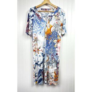 Chico's 1 (S) Multicolor Burnout Floral Paisley Print Shift Dress Tie Neckline